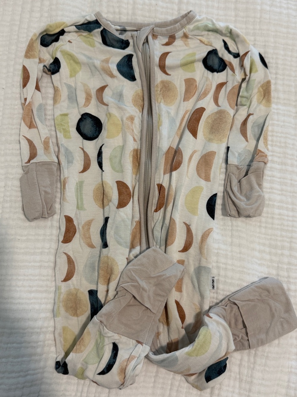 Little Sleepies Neutral Moon & Dot Zip One-Piece in Beige, Black, Green, Brown